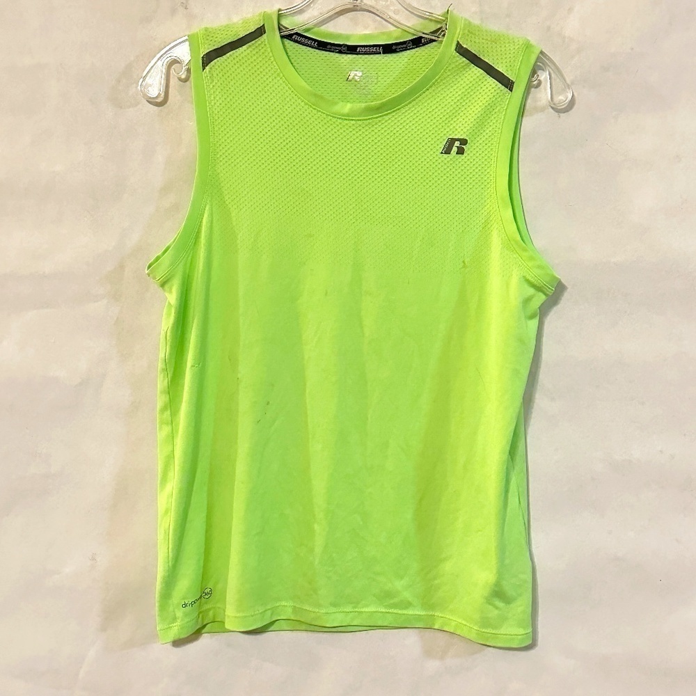 Russell Athletic Chartreuse Neon Green Sleeveless Workout Training Tee Tank Top